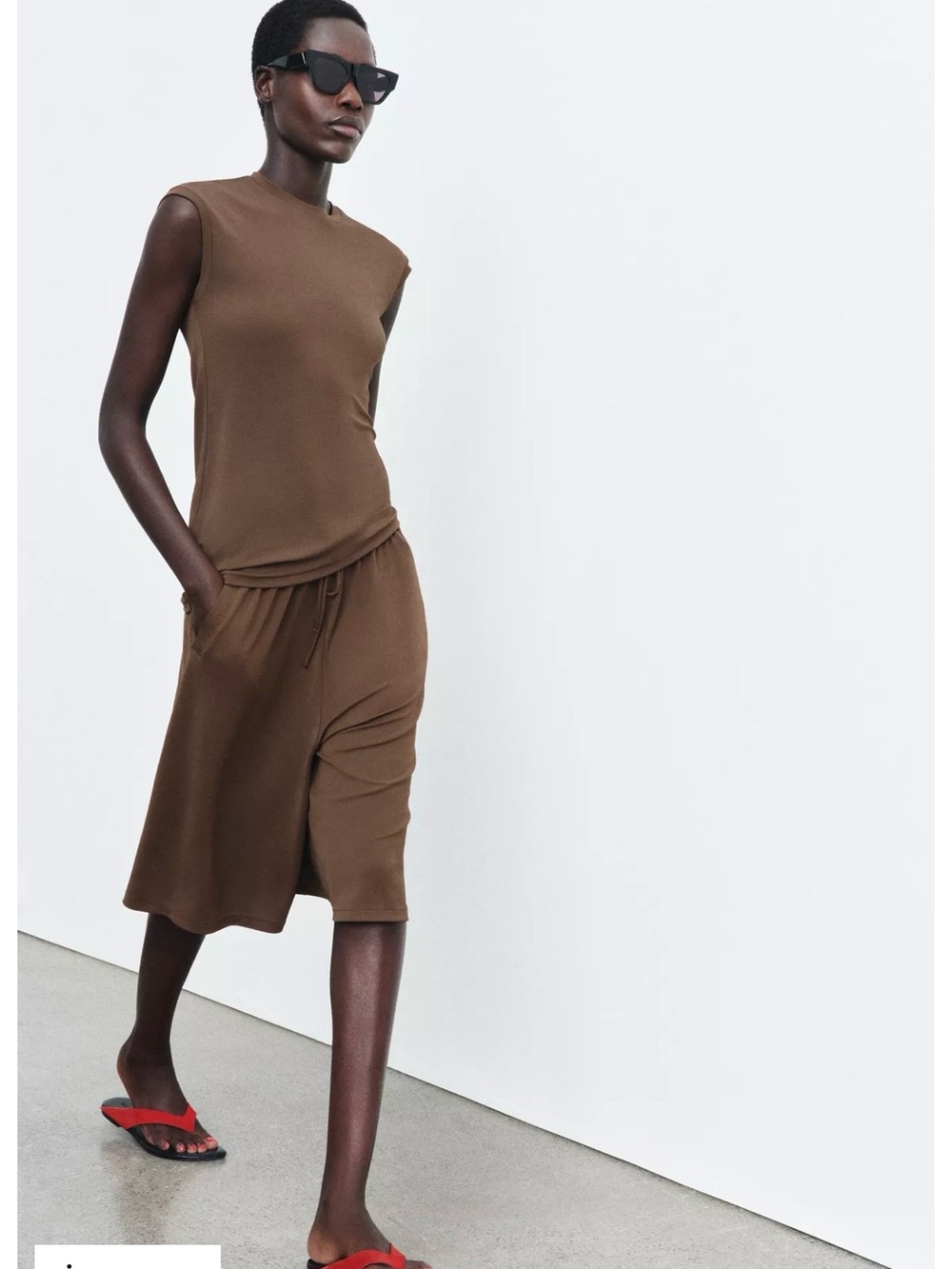 Zara Brown Sleeveless Knit Top and Midi pants Set